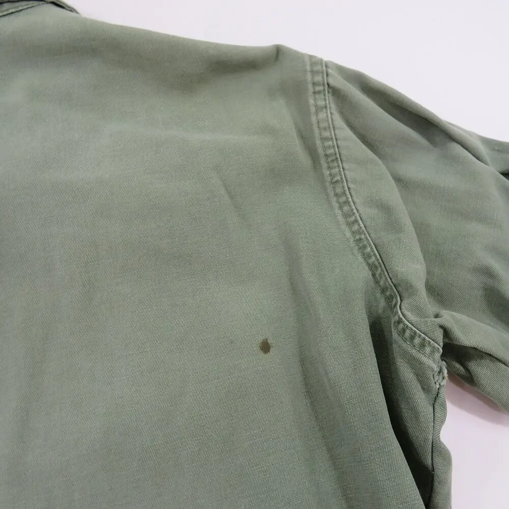 Army Cotton Sateen Shirt, Utility Button Down, Green, Sz M? 1960s